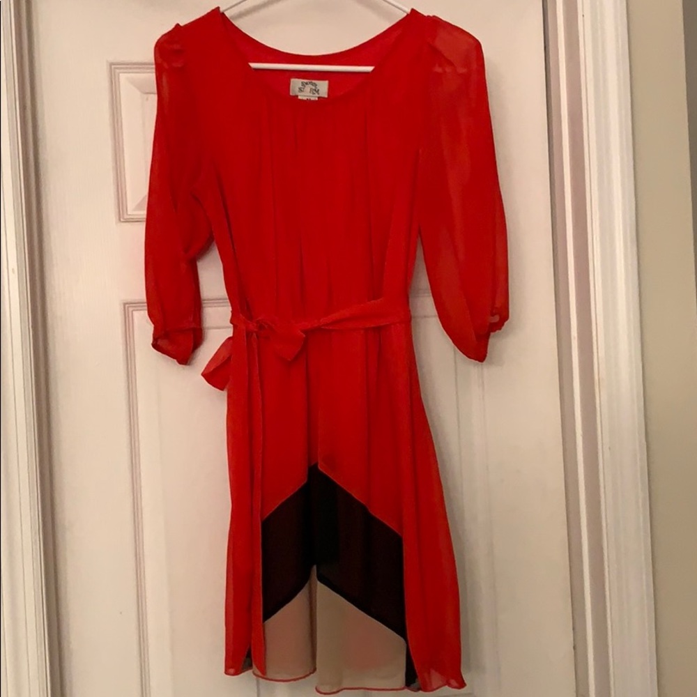 Red pleated dress